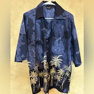 Nautica Blue and Cream Palm Tree Men's Shirt
